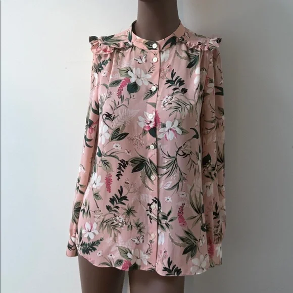 Kate Spade New York Swamped Botanical floral blouse longsleeve pink Small S - Picture 3 of 10